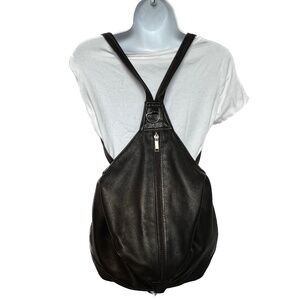 QM Leather BackPack Shoulder Bag Split Strap Zipper Snap BrownPebbled Handmade